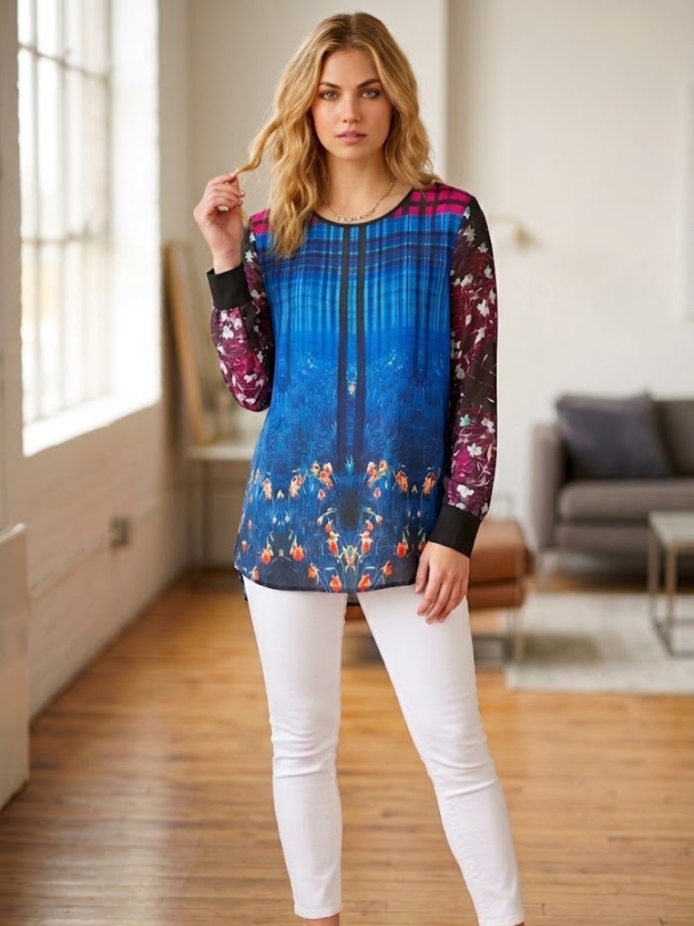 Clover Canyon Enchanted Woodlands Printed High Low Blouse Top Small Made in USA
